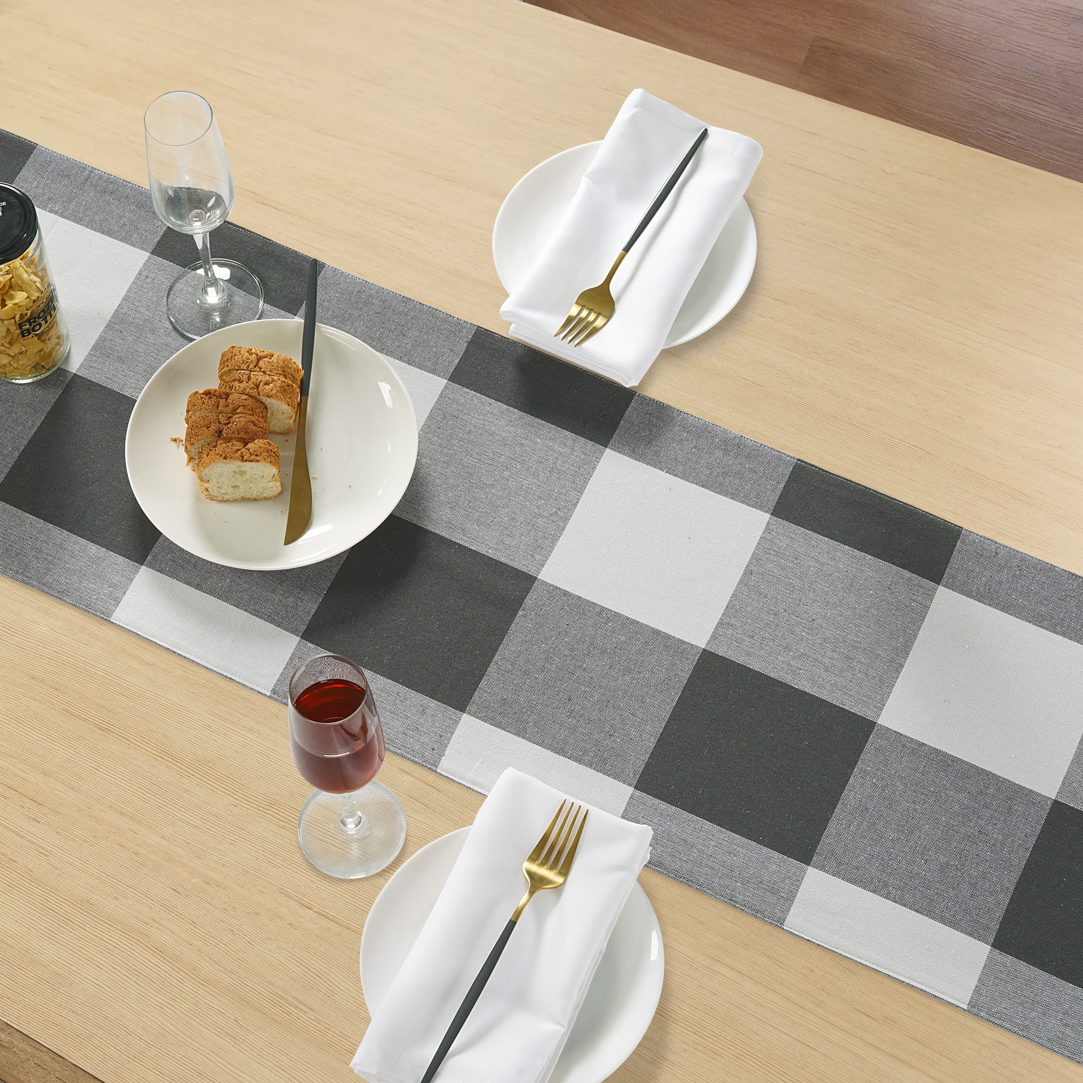 100% Cotton Table Runner 33x180cm - Grey Check